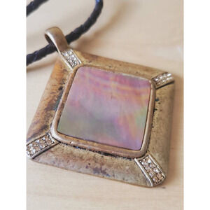 Coldwater Creek Multi-Color Moonstone Square Leather Cord Pendant Necklace